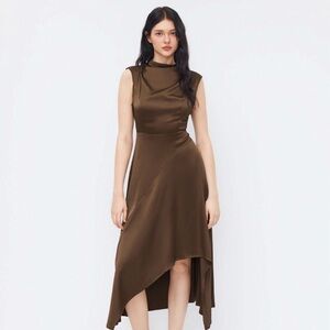 Cider Satin Midi Dress – Perfect Cocktail, Wedding Guest, or Party Outfit